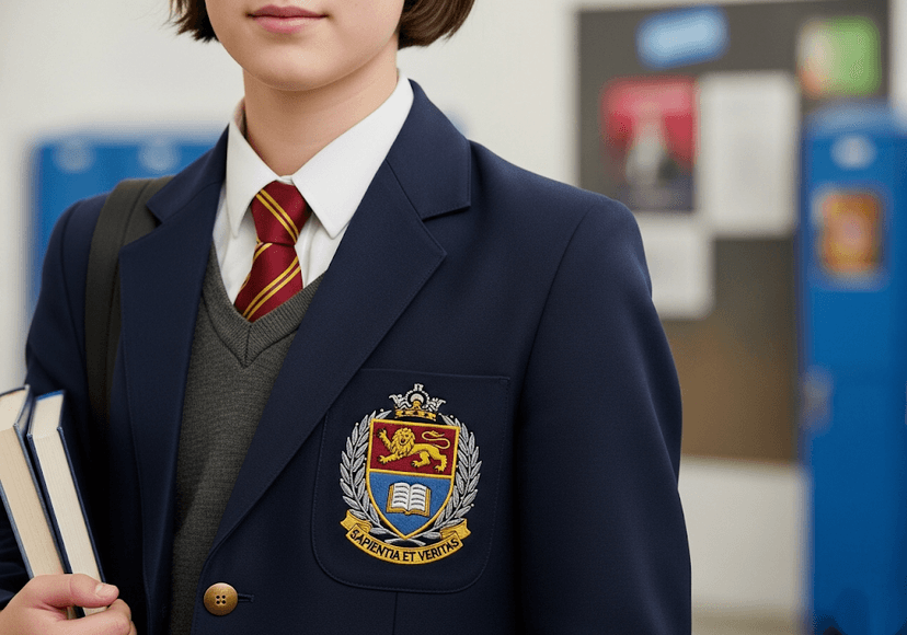 School uniform embroidered crest